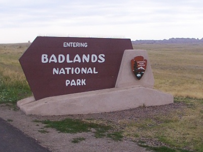 Entrance sign for Badlands National Park, SD