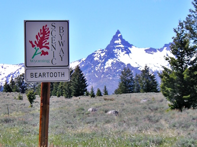 Entrance sign for Bear Tooth Scenic Byway