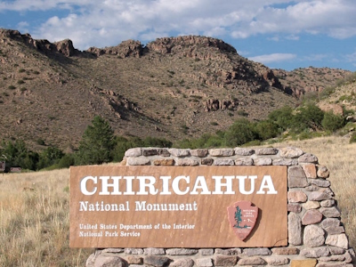Entrance sign for Chiricahua National Monument, Arizona