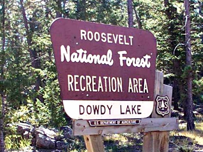 Entrance sign for Red Feather Lakes Colorado