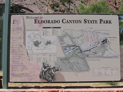 Entrance sign for Eldorado Canyon State Park Colorado