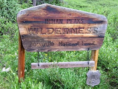 Entrance sign for Indian Peaks Wilderness