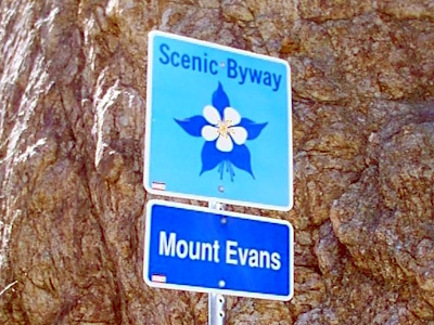 Entrance sign for Mount Evans Scenic Byway