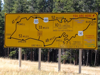 Entrance sign for Medicine Wheel Passage Scenic Byway Wyoming