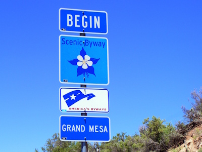 Entrance sign for Grand Mesa Scenic Byway