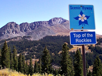 Entrance sign for Top of the Rockies Scenic Byway